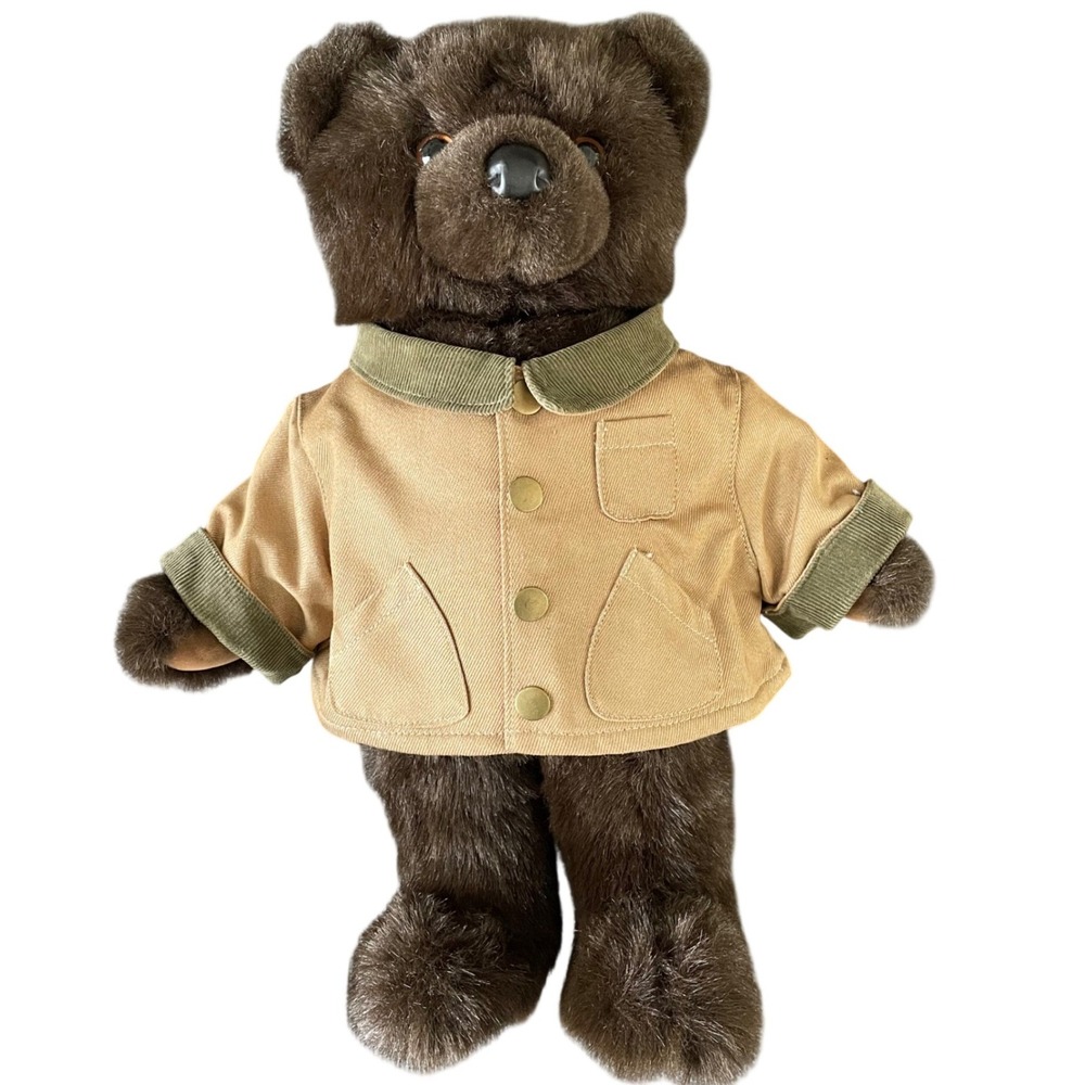 LL Bean Brown Teddy Bear Douglas Cuddle Toy Plush Field Coat Canvas Chore Jacket